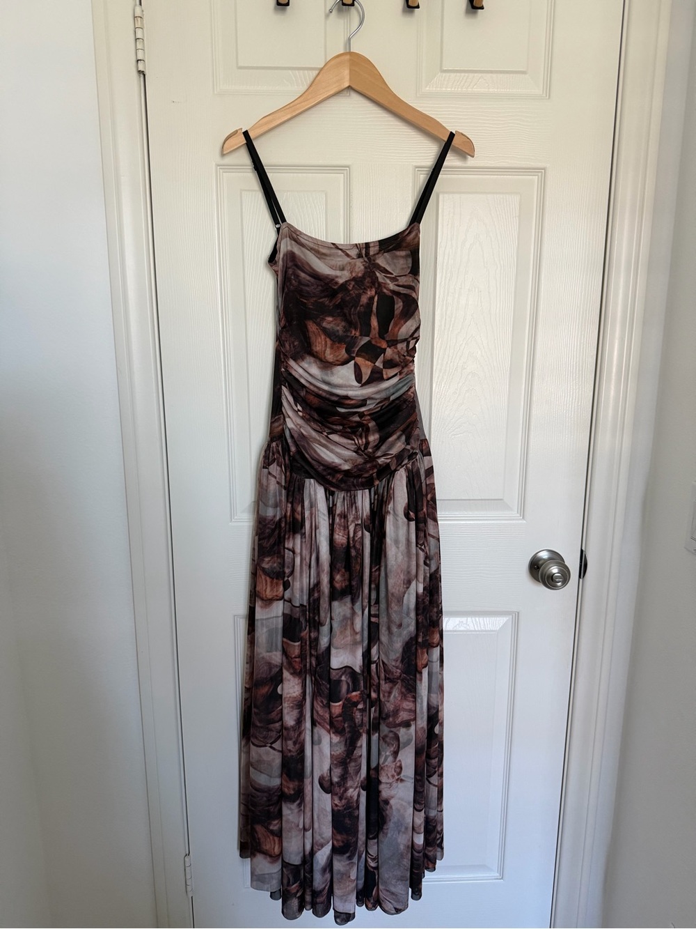 Brown Abstract Floral Slip Dress — Size 2